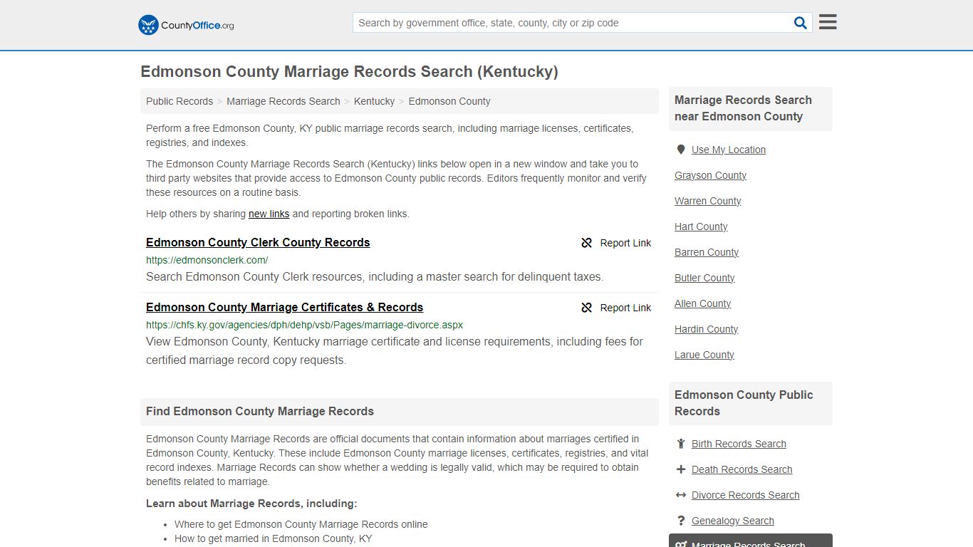 Edmonson County Marriage Records Search (Kentucky) - County Office