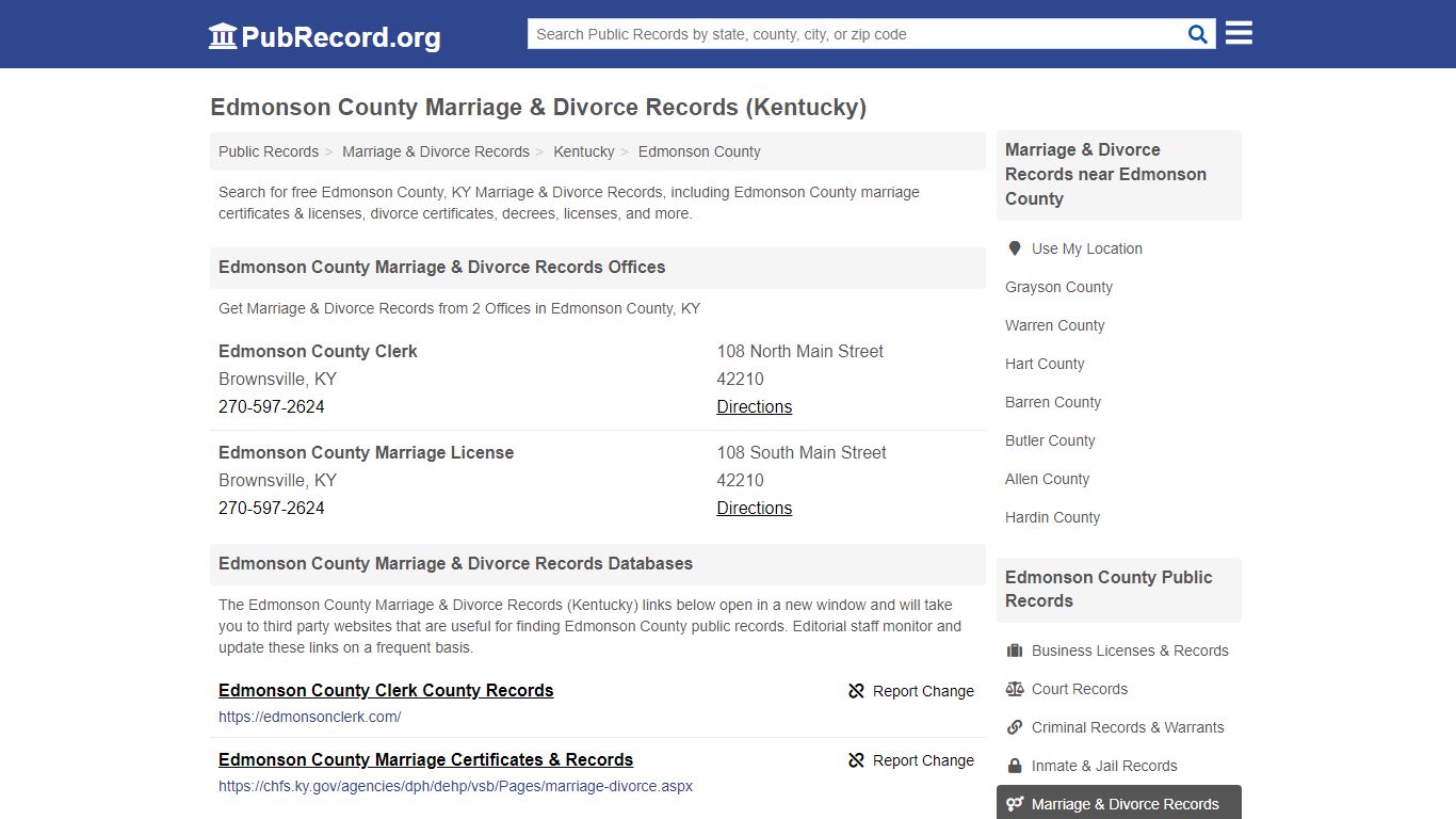 Edmonson County Marriage & Divorce Records (Kentucky)