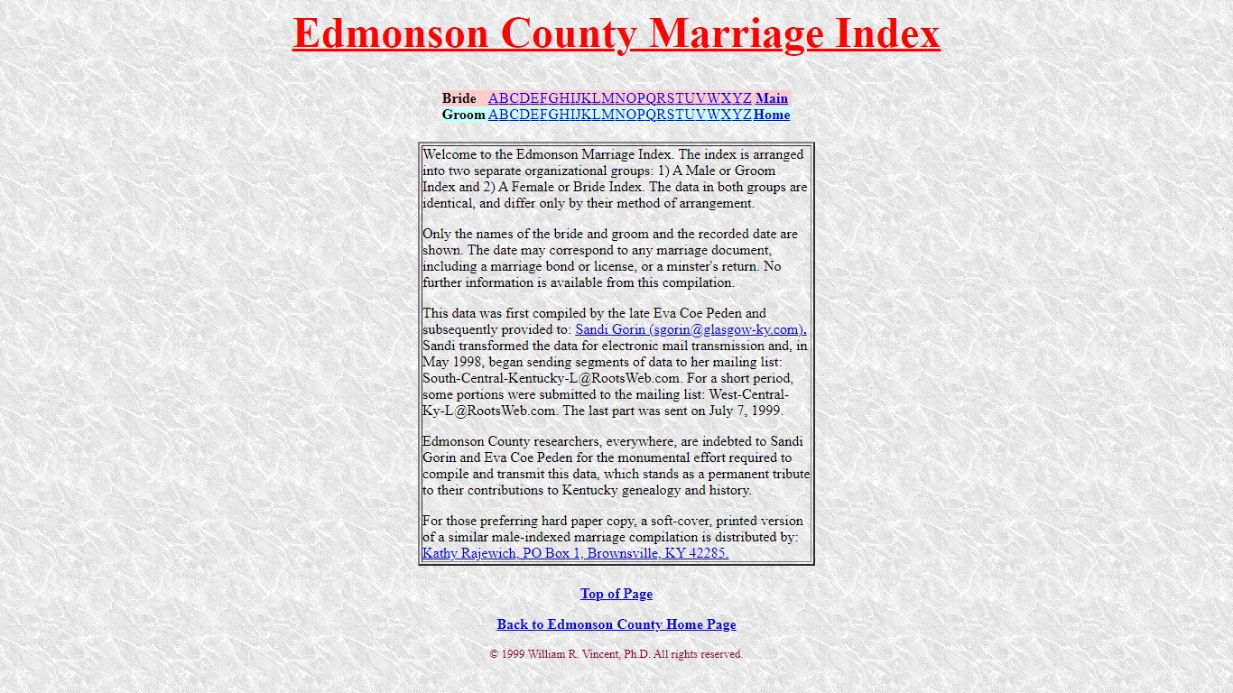 Edmonson County Marriages - Main Page